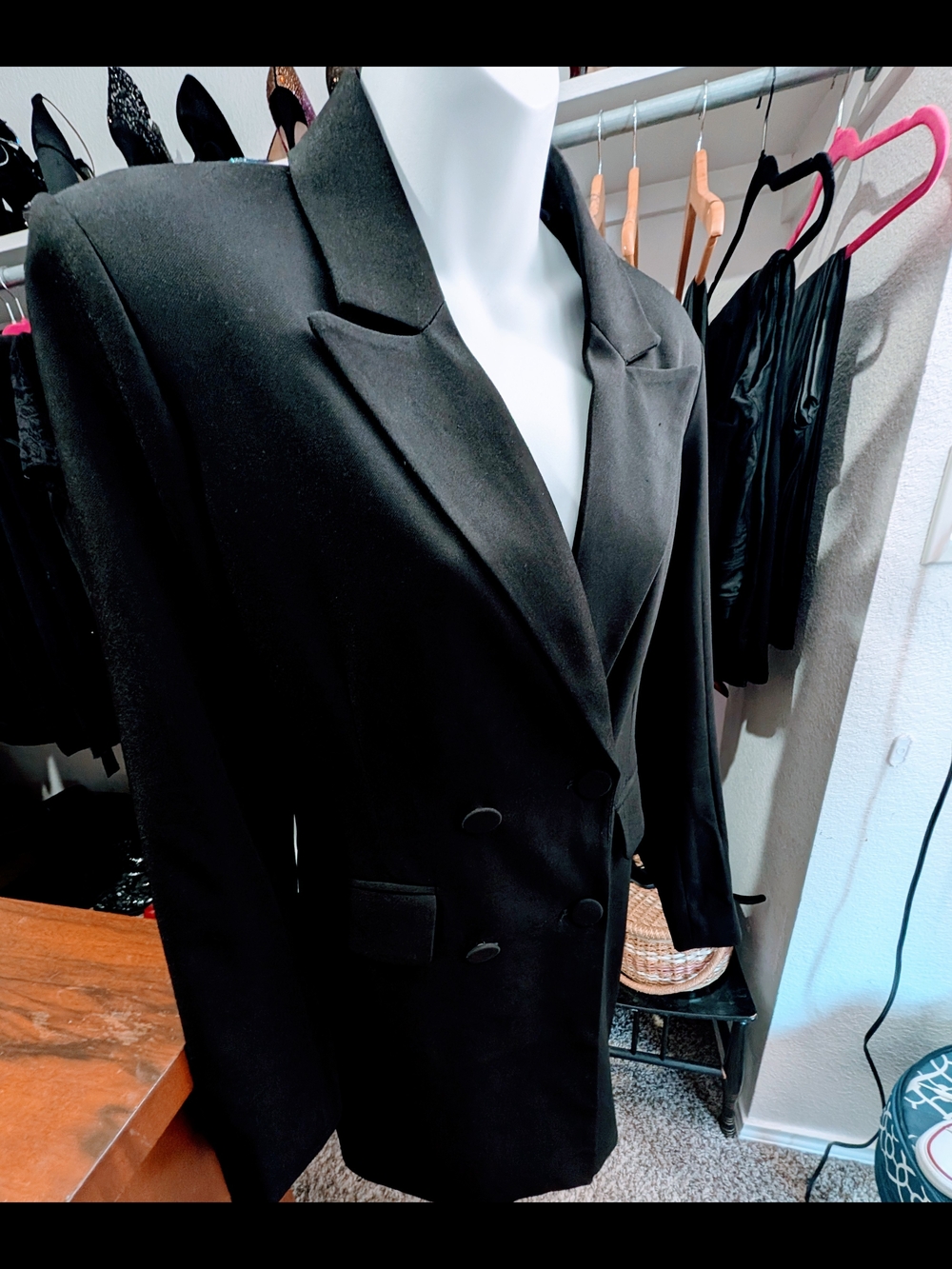 Avec Les Filles Black Double-Breasted Tailored Blazer